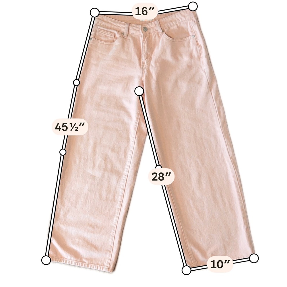 Cali 1850 Womens Blush Pink/Peach Wide 10" Leg Cropped Cotton Denim Jeans Size 9 - Picture 9 of 10